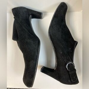 ⚡️ Stuart Weitzman Alma Black Suede Bootie Buckle Block Heel Shoes 9.5 Wide